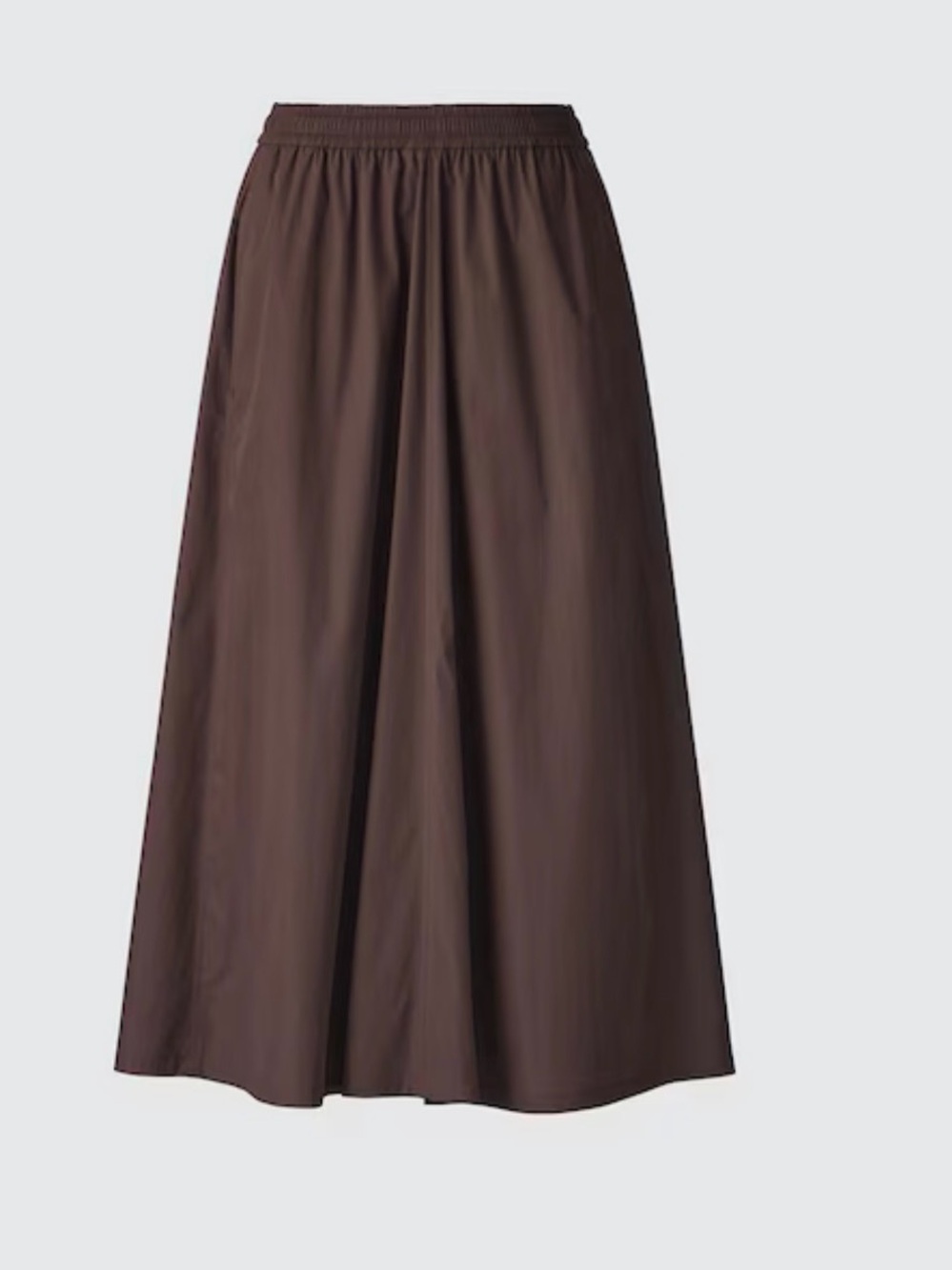 uniqlo chocolate brown midi skirt pull on elastic waiste pockets cotton blend XS